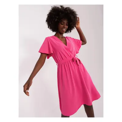 Dark pink flared dress with belt