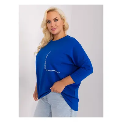 Cobalt blue plus size blouse with round neckline