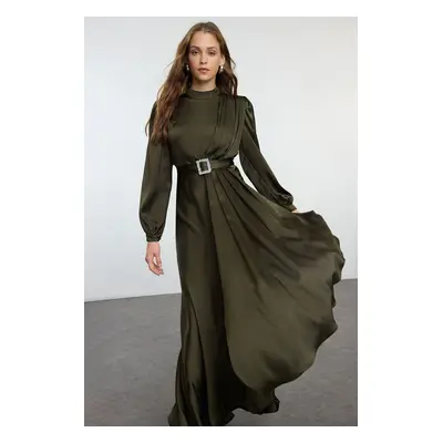 Trendyol Khaki Belt Detailed Woven Evening Dress