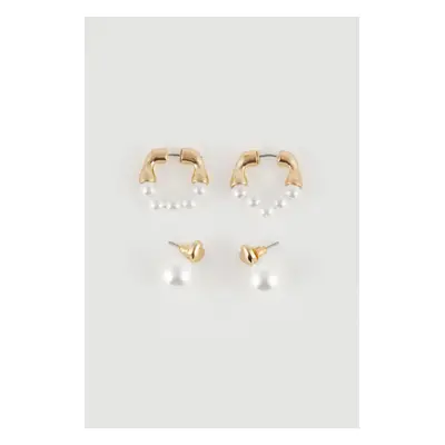 DEFACTO Women's 2-Piece Pearl Detailed Earrings