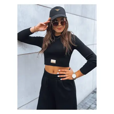 Women's set of wide trousers and crop top with long sleeves ASTRAL ALLURE black Dstreet