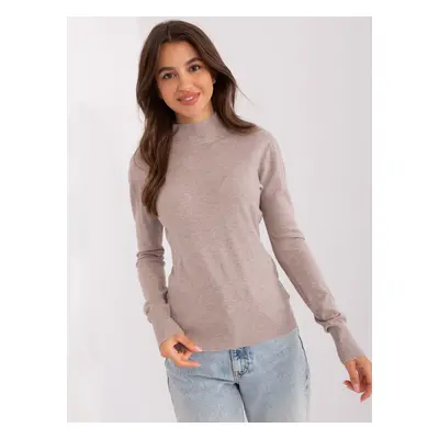 Dark beige waisted sweater with turtleneck