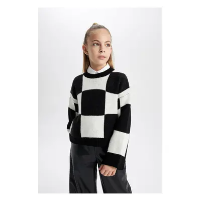 DEFACTO Girl's Regular Fit Crew Neck Sweater