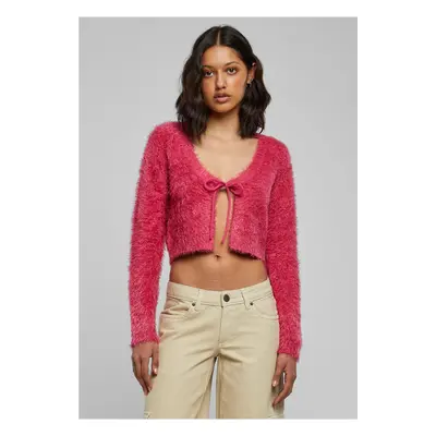 Women's sweater hibiskuspink knotted Cropped Feather Cardigan