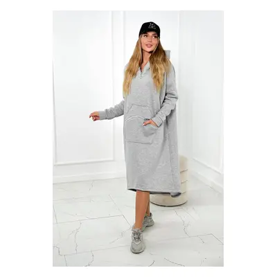 Insulated dress with a gray hood