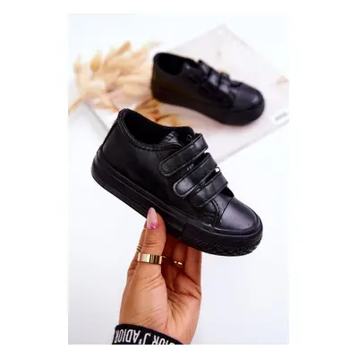 Children's Leather Velcro Sneakers Black Foster