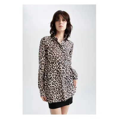 DEFACTO Loose Fit Leopard Patterned Long Sleeve Shirt Tunic