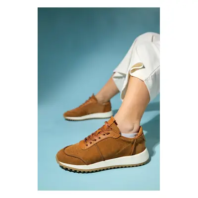 LuviShoes EDIN Tan Suede Genuine Leather Women's Sports Sneakers