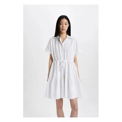 DEFACTO Shirt Collar Poplin Short Sleeve Midi Dress