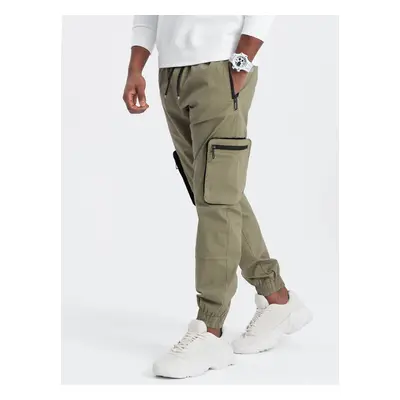 Ombre Men's JOGGER pants with zippered cargo pockets - light olive