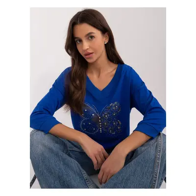 Cobalt blue women's blouse with appliqués