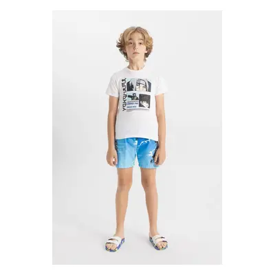 DEFACTO Boy's Printed Short Sleeve T-Shirt Swim Shorts Set of