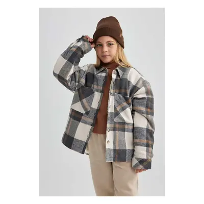 DEFACTO Girl's Checked Flannel Long Sleeve Shirt