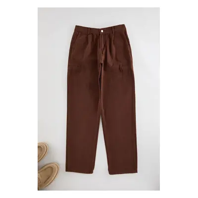 Trendyol Brown Pleated Cargo Pocket Woven Gabardine Woven Trousers