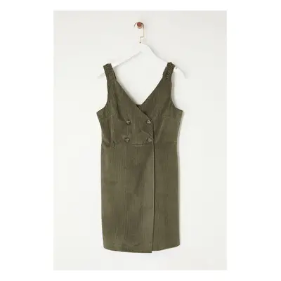 Trendyol Khaki Straped Vest Velvet Mini Woven Dress