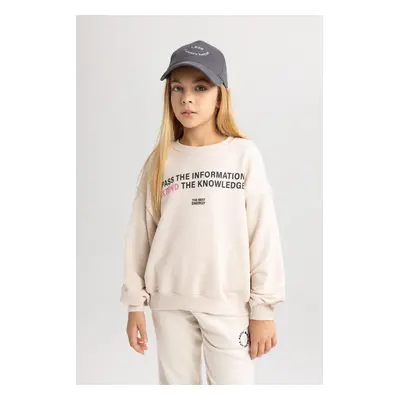 DEFACTO Girl's Oversize Fit Printed Sweatshirt