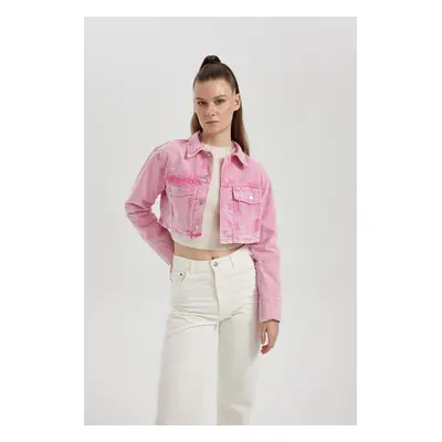 DEFACTO Oversize Fit Crop Pink Gabardine Shirt Jacket