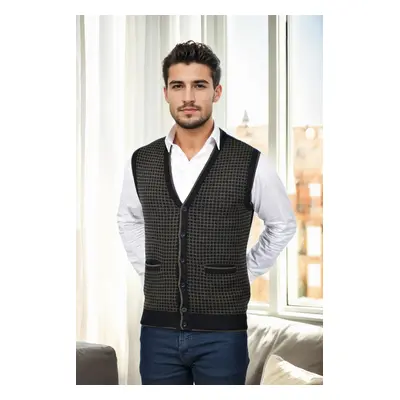 37376 Dewberry Houndstooth Patterned Mens Knit Vest-BLACK