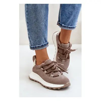 Suede women's sneakers with chunky lacing Artiker beige