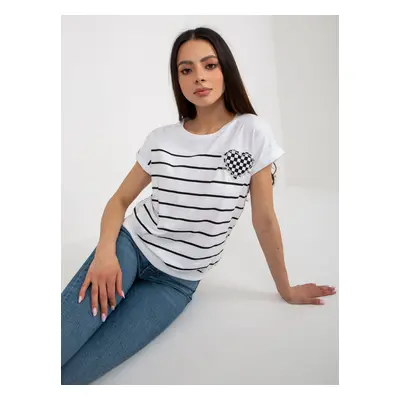 : Lady's black and white striped blouse with patch