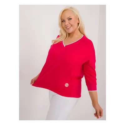 Plus size red casual blouse with 3/4 sleeves