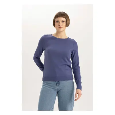 DEFACTO Regular Fit Crew Neck Extra Soft Cashmere Textured Basic Sweater