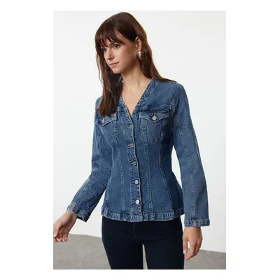 Trendyol Blue Waist Fitted Denim Jacket