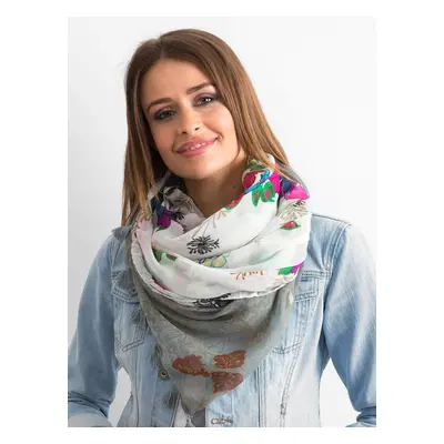 White and grey scarf with floral print