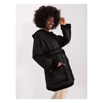 Black women's winter coat with pockets