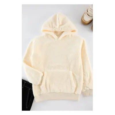 Trendyol Ecru Oversize/Wide Cut Basic Plush Sweatshirt