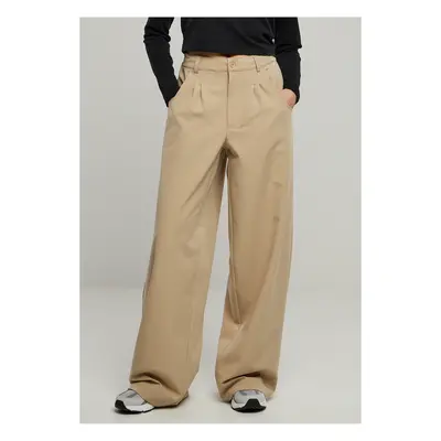 Women's trousers with ultra-wide pleating at the front sand beige