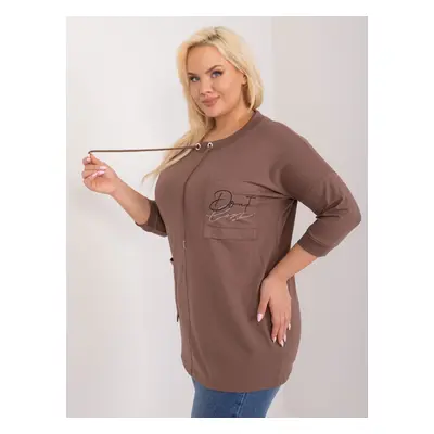 Brown loose plus size blouse with drawstrings