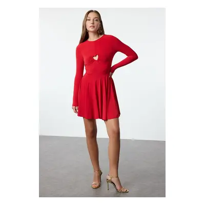 Trendyol Red A-Cut Heart Detailed Knitted Short Elegant Evening Dress