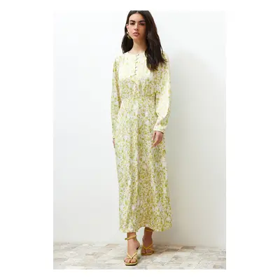 Trendyol Light Green Floral Front Button Detailed Woven Dress