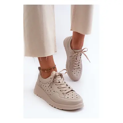 Openwork women's wedge sneakers, natural leather, beige S.Barski