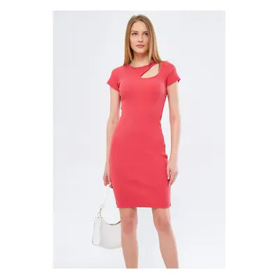 armonika Women's Coral Collar Windowed Short Sleeve Dress