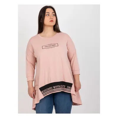 Dusty pink tunic of larger size with 3/4 sleeves