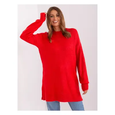 Red oversize sweater with a round neckline