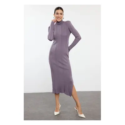 Trendyol Lilac Maxi Knit Turtleneck Glitter Yarn Dress