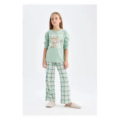 DEFACTO Girls Regular Fit Bear Printed Long Sleeve Top Long Bottom Pajama Set