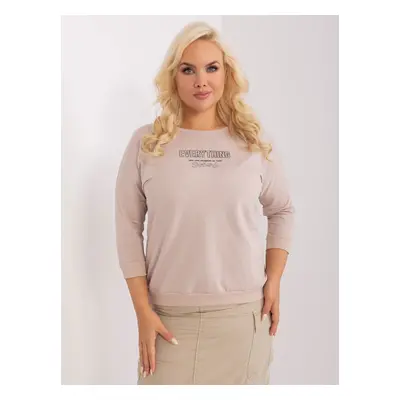 Beige women's plus size blouse made of cotton