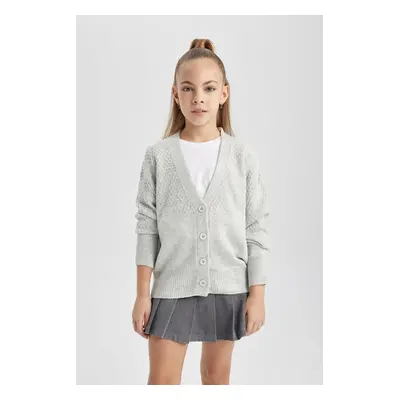 DEFACTO Girl V Neck Knitted Cardigan