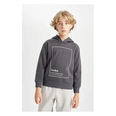 DEFACTO Boy's Hooded Printed Thick Sweatshirt