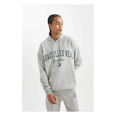 DEFACTO Men's Gray Licensed Shaquille O'Neal Boxy Fit Stand Collar Zipper Closure Sweatshirt