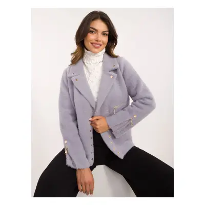 Light purple alpaca jacket with snap fasteners