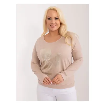 Plus-size beige blouse with cuffs