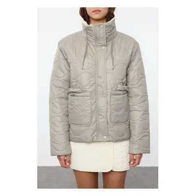 Trendyol Grey Regular Fit Stand Collar Quilted Coat