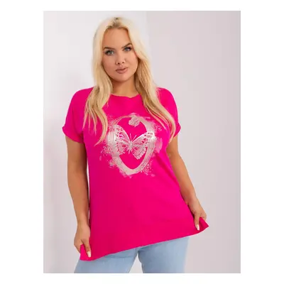 Fuchsia Women's Blouse Plus Size with Short Sleeves