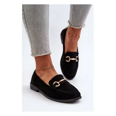 Women's flat-heeled loafers with embellishments, black aviole