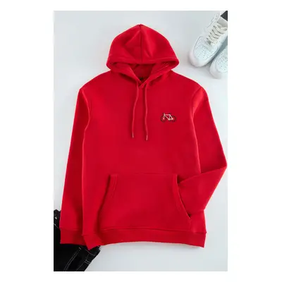 Trendyol Red Regular Cut Minimally Embroidered Polar Fleece Inside Cotton Sweatshirt